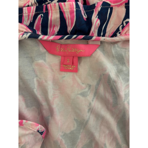 Lilly Pulitzer Jessalynne Wrap Romper Inky Navy Flamingo Ruffle Small - Picture 3 of 6